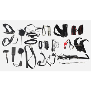 26 Piece BDSM, S&M, Fetish Set Kit, Leather, Chains, Whips, Flogger, Collars